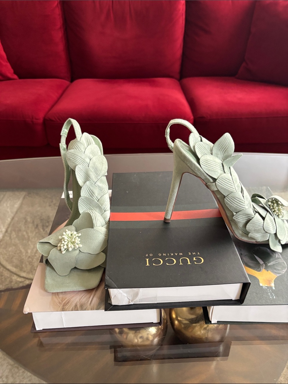 Fashion Nova Mint Green Floral Appliqué Slingback Heels
